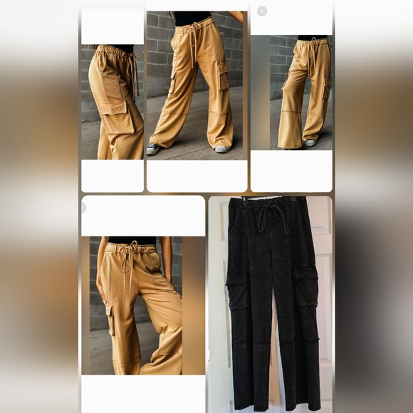 Ces Femme Pants - Ces Femme Black/Dark Gray Mineral Wash Wide Leg Cargo Pants, Size Large 10/12